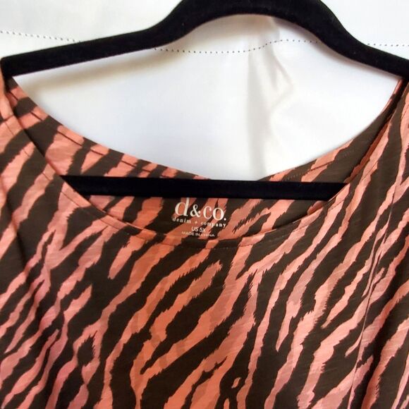 D & Co Pink Brown Animal Print Scoop Neck Short Sleeve Plus Top Shirt 5X - Picture 4 of 4